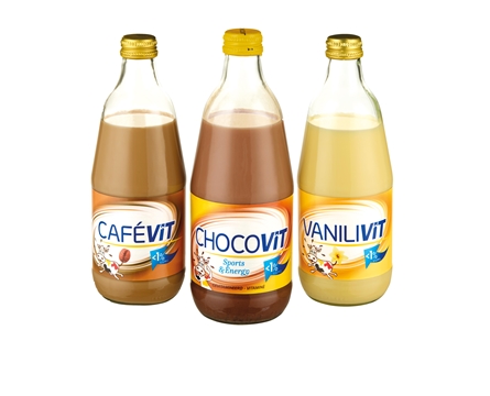 MELK DRINKS gesteriliseerd wegwerpglas Chocovit - Vanilivit - Cafévit 